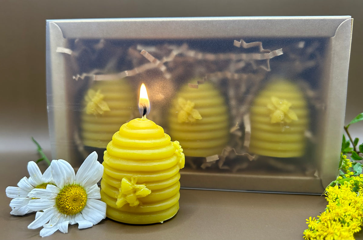 Bee Hive Candle- 100% Beeswax- Set of 3